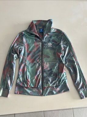 adidas Women's Green and Pink Camo Bomber Track Jacket size Small
